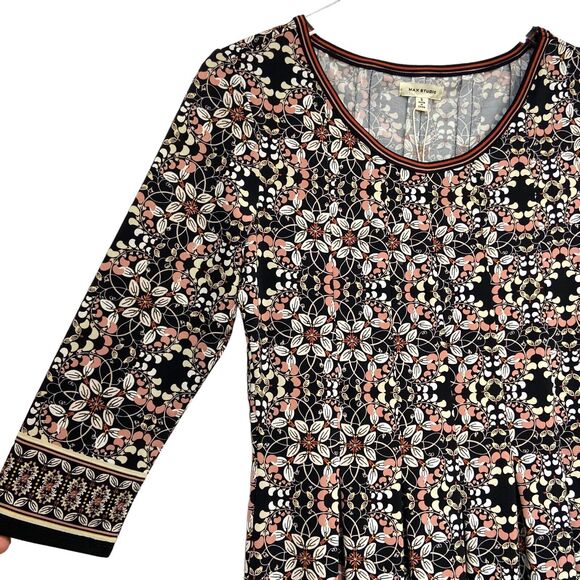 Max Studio Black & Peach Floral Knit Fit and Flare Dress Women's Size S - Picture 5 of 9